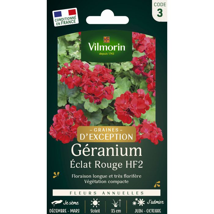 Meilleurs prix pour Graine de Géranium VILMORIN - HF2 éclat rouge - Variété très florifère