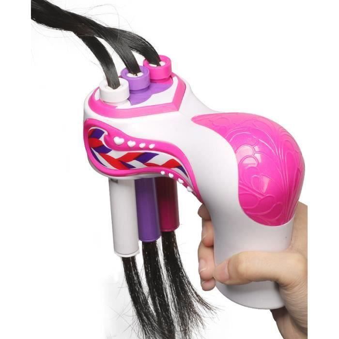 Machine à Tresser Les Cheveux Automatique Pour Fille - Rose/Rose Rouge Avec Perles - Cadeau Anniversaire Enfants 5+ Ans