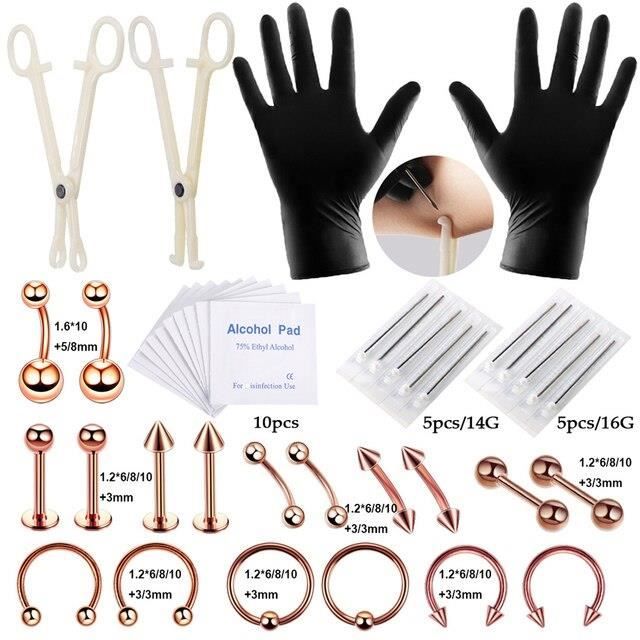 Kit Complet De Piercing Corporel Stérile 14G – Langue, Nez, Nombril, Lèvre, Mamelon – Acier Inoxydable + Accessoires