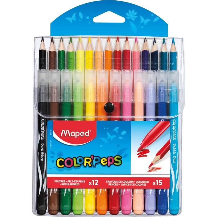 Maped ColorPeps Crayons de Coloriage en Bois 2 en 1 Duo de Couleur Etui de 12 Crayons de Couleurs Double Mine Résistante pour 24 Couleurs 