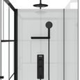 Cabine de douche 110x80cm / Receveur Bas - Verre transparent sérigraphié et Blanc - Profilés Noir-1