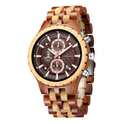 Kunhuang 2020 nouvelle montre pour hommes mode sport montre a quartz multifonction tout en bois a la main marron Achat vente montre Mixte Adulte Marron Cdiscount