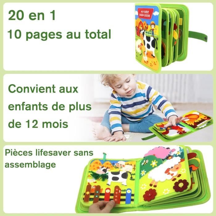 Busy Board Montessori 9-en-1 – Feutre, Activités Motrices Fines, Fermetures, Lacets, Engrenages – Bleu, 1-4 Ans