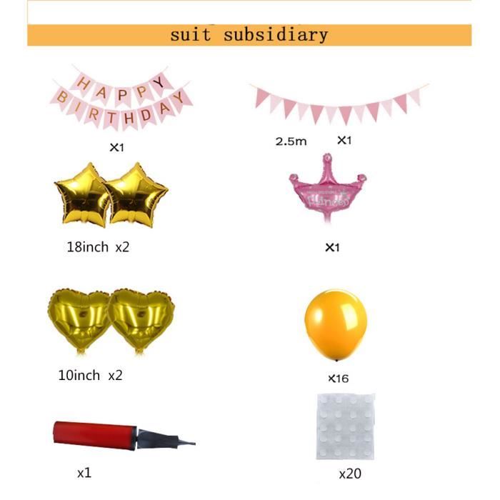 Kit Décoration Anniversaire Princesse Belle – Ballons, Bannière, Cake Topper, Couronne, Baguette – Thème Rose, Rouge, Or – Enfant