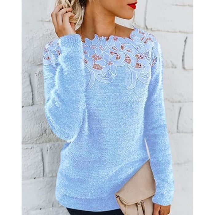 Pull Femme Hiver Chaud Chic Et Élégant Pullover Dentelle Sweat en Polaire  Pull Epaule Denudee Haut Manche Longue,Bleu,S Bleu - Cdiscount Prêt-à-Porter