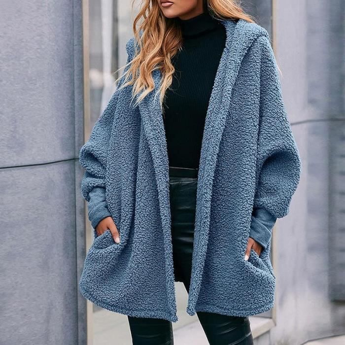Femme Hiver Polaire Chaud Veste Longue a Capuche Oversize Blouson