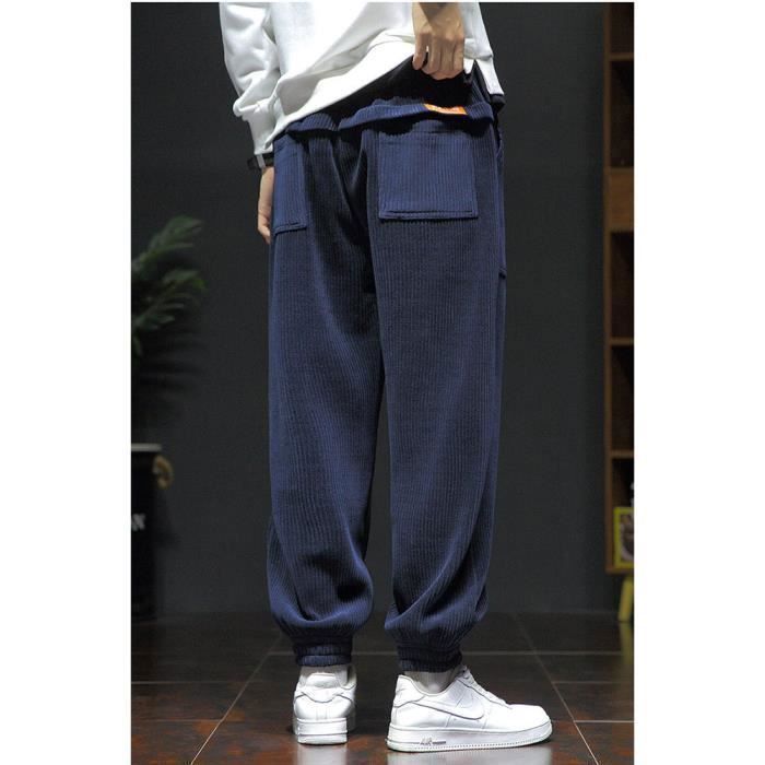 Pantalon Homme Large En Velours Côtelé – Taille Élastique Avec Cordon, Poches, Polyester, Coupe Confortable