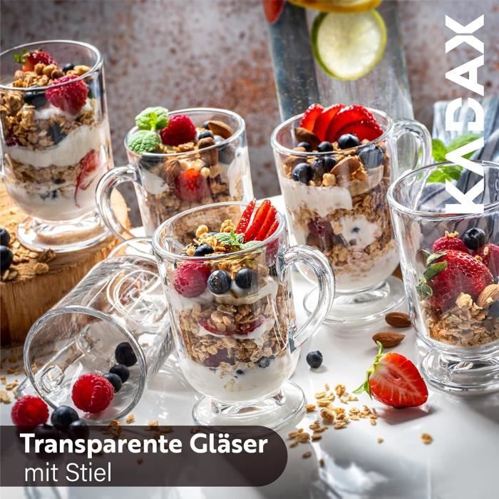 Verres à Thé KADAX - Tasses En Verre Transparent 350ml Avec Poignées, Pour Café Et Boissons Chaudes/Froides (Lot De 4)