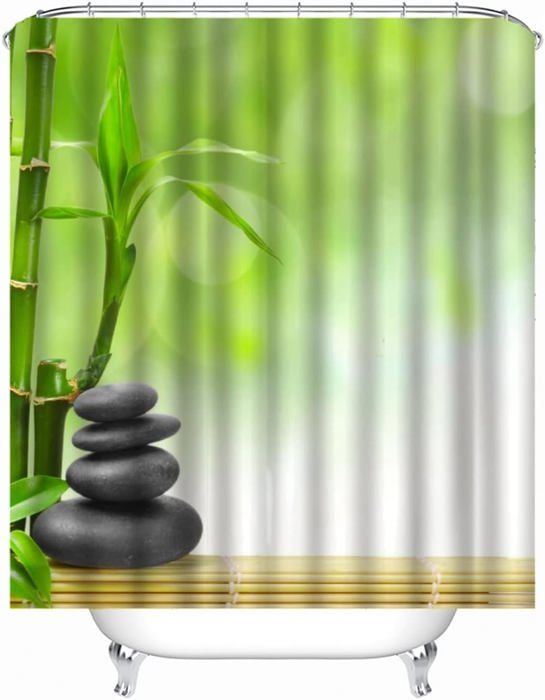 Rideau De Douche Zen 120x200 Cm - Design Moderne Imprimé Numérique Polyester Imperméable Anti-Moisissure + Crochets