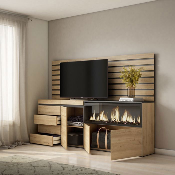 Buffet, Bahut, 214x35x145 cm, Chambre à coucher, pièce, Cheminée ...