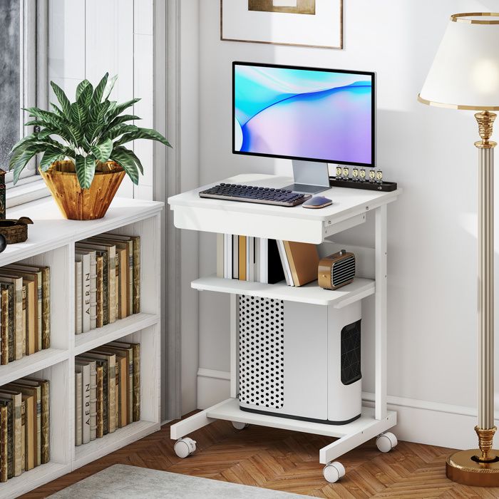 Bureau D'ordinateur Avec Roulettes HOMCOM 56x51cm - Avec Tiroir, étagère Et Support CPU, Chêne