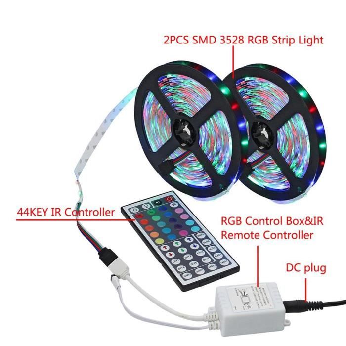 3M 3528RGB LED Ruban Lampe Bande Led RGB Autocollant Etanche 300 Couleurs  44 touches Télécommande infrarouge