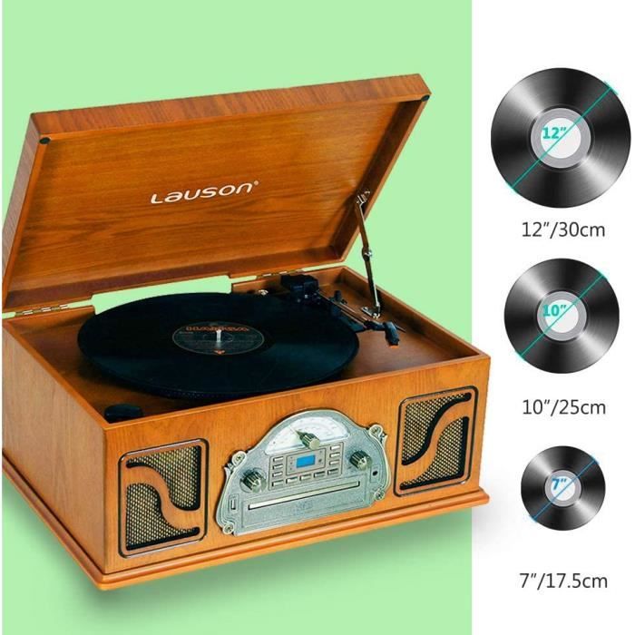 Equipo De Musica Tocadiscos LAUSON IVX22 Madera, Bluetooth, USB