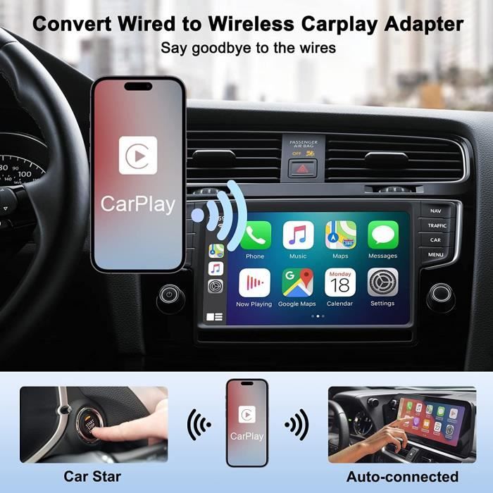 Adaptateur CarPlay sans fil pour iPhone Apple,WiFi, 5 mesurz