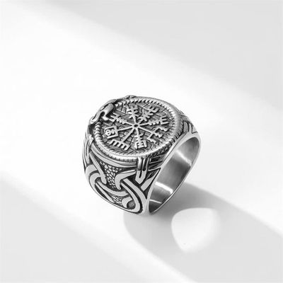 VELESAY Bague Viking Homme Acier Inoxydable - Runes Nordiques - Style Gothique Vintage - Protection Et Chance