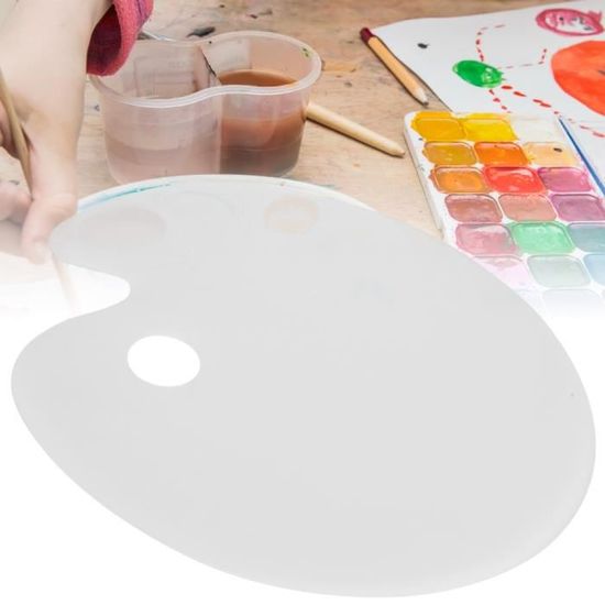 Palette de peinture acrylique claire de 2 pièces peinture acrylique Palette d/'art en forme ovale claire Palette de peinture à l/'huile antiadhésive avec trou pour le pouce