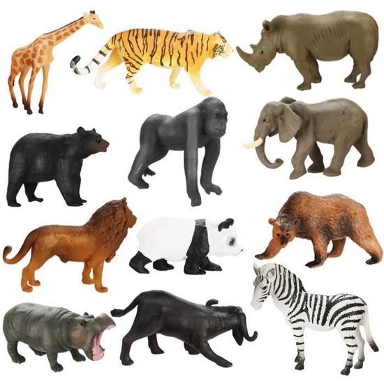 12 pièces Animaux de zoo doux en caoutchouc personnages animaux sauvages Jouet environ 4-10 cm Caoutchouc Animaux 