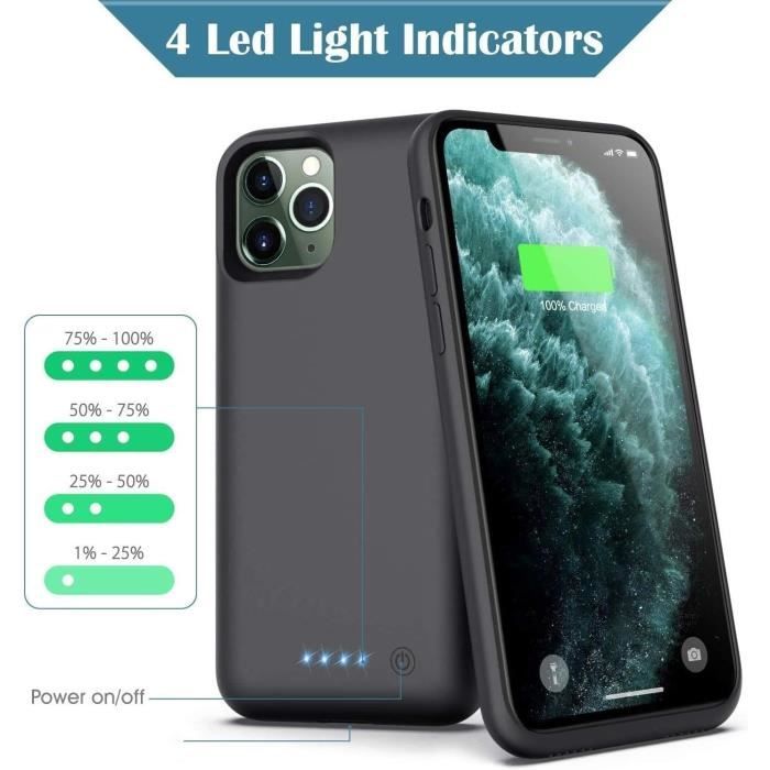 Coque Batterie Pour IPhone 14 - 6000mAh, Chargeur Externe Intégré, Noir