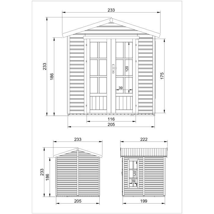 Abri de jardin en bois 1,98 m² - H218 x 196 x 136 cm - atelier