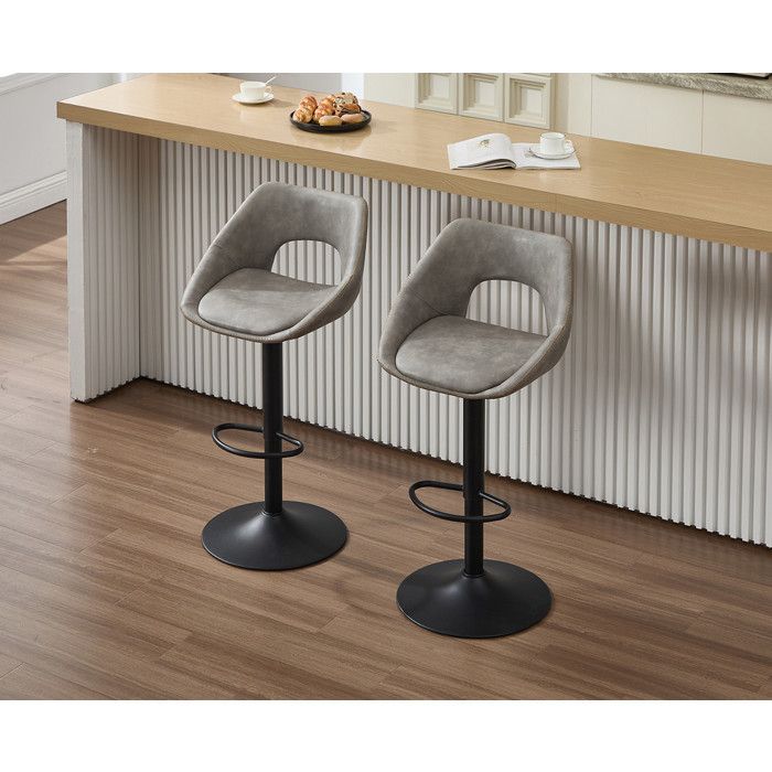 Lot De 2 Tabourets De Bar Pivotants - Hauteur Réglable, Dossier Incurvé, Coussin En Lin, Base Métal - Pour Cuisine, îlot Central, Couleur Kaki