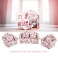 Dioche Doll Sofa Set 1/12 échelle accessoires de maison de poupée modèle de fleur mini meubles canapé ensemble avec coussins de-0