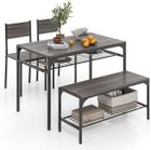 RELAX4LIFE Ensemble Table de Salle à Manger 4 Pièces avec 2 Chaises et Banc, 2 Étagères, Table de Bar Industriel, Gris Rustique