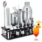 LANTHOUR Shaker Cocktail Set en Acier Inoxydable de 23 Pièces Support en Acrylique-Cocktail Kit Complet-Professionnel kit pour Barman