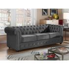 VENTE-UNIQUE Canapé 3 places CHESTERFIELD - Velours anthracite - Classique - Intemporel - Moelleux