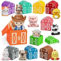 Learning Toy for Toddlers 1 2 3+ Years Old, 20PCS Farm Animal Barn Toy & Finger Puppets,Montessori Educational Toy for Kids Christma