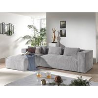 Canapé d'angle Stella en velours côtelé 4 places - Style contemporain - Gris clair