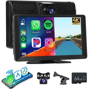 AUTORADIO Autoradio Carplay sans Fil Android Auto Bluetooth écran Portable Radio avec Dashcam Avant 4K, Caméra Recul 9 Pouces IPS.[G906]