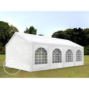 TONNELLE - BARNUM Tente de réception TOOLPORT 3x8m - Blanc - Autoportante - PVC 240g/m² - Étanche et résistante aux UV