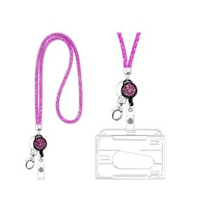 ChenRui Rose Porte-Cartes Cr/édit ID Porte-Badges Lani/ère Tour Cou Collier Sangle Strass Glitter