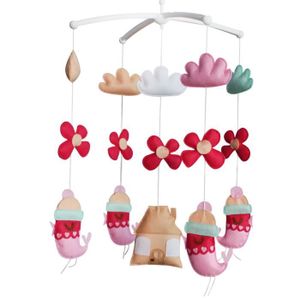 MOBILE [Oiseaux roses avec chapeau] Jouets bébé suspendus, décor coloré, berceau mobile