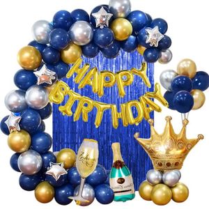 PartyWoo Lot de 50 ballons bleu marine et doré de 30,5 cm, ballons dorés  métallisés, ballons confettis dorés et ballons blancs pour fête prénatale