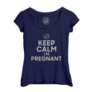 T-SHIRT T-shirt Femme Col Echancré Bleu Keep Calm I'm Pregnant Enceinte Mère Future Maman