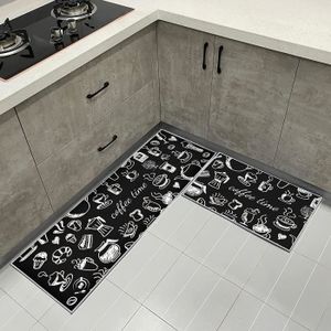 TAPIS DE CUISINE AVJWWD Lot de 2 tapis de cuisine lavables et antidérapants - Tapis de cuisine avec motif d'ustensiles de cuisine - Tapis de sol 318