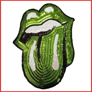 INSIGNE Small Green -Patchs à paillettes à grande bouche,pâte à langue de dessin animé avec colle,fournitures de couture,bricolage d'appl