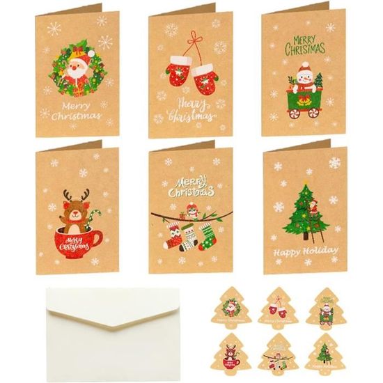 Mini Cartes de Noël, Carte De Noël Pliée, 36 Enveloppes et 36 Autocollants, Carte de Noël Carte