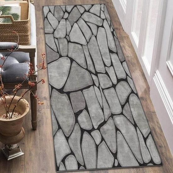 Tapis Couloir Siunwdiy - 100x460cm - Noir - Lavable - Antidérapant