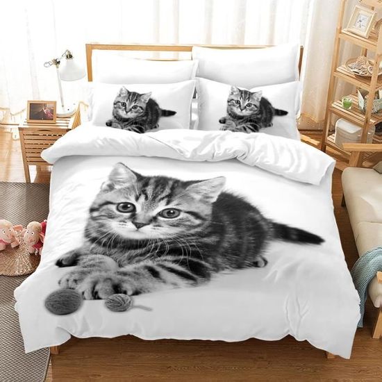 Chat Housse De Couette 200X200 Ado Avec 2 Taies D Oreiller 65X65Cm
