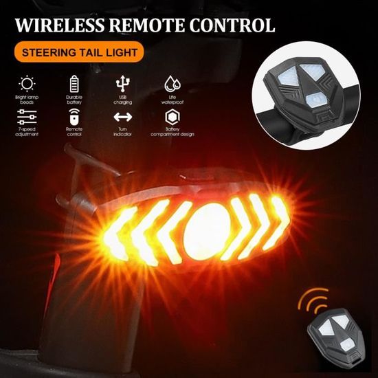 Feu arrière de vélo LED Clignotants et corne YOUKUKE Télécommande sans Fil - Noir