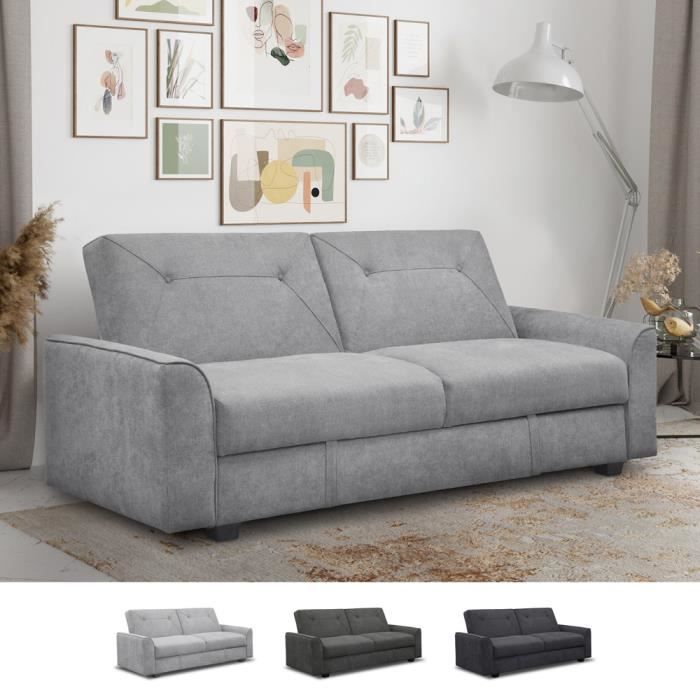 Canapé convertible 3 places clic clac design moderne en tissu suédé Verto - couleur:Gris clair