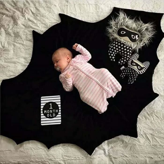 Tapis d'Éveil Tapis de Jeu Pour Bébé Tapis Rond en Coton Doux Décoration de Salle-Noir