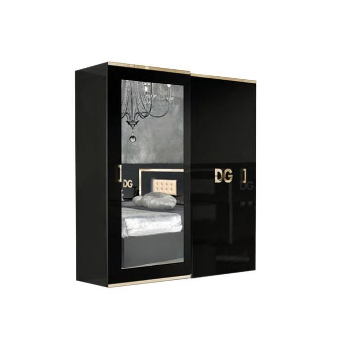 GALA LAQUÉ NOIR ET DORÉ CHAMBRE À COUCHER DESIGN : L'Armoire 2 Portes Coulissantes