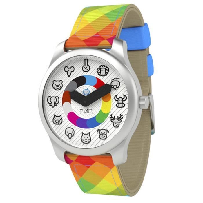 Twistiti - Montre Enfant Pédagogique Animaux Dès 3 ans - Bracelet Arlequin