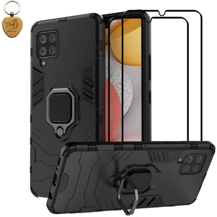 Pour Samsung Galaxy A42 5G Coque et Verre Trempé [2 pièces], Double Couche Anti-Rayure Rigide Ultra Mince Cas, Noir