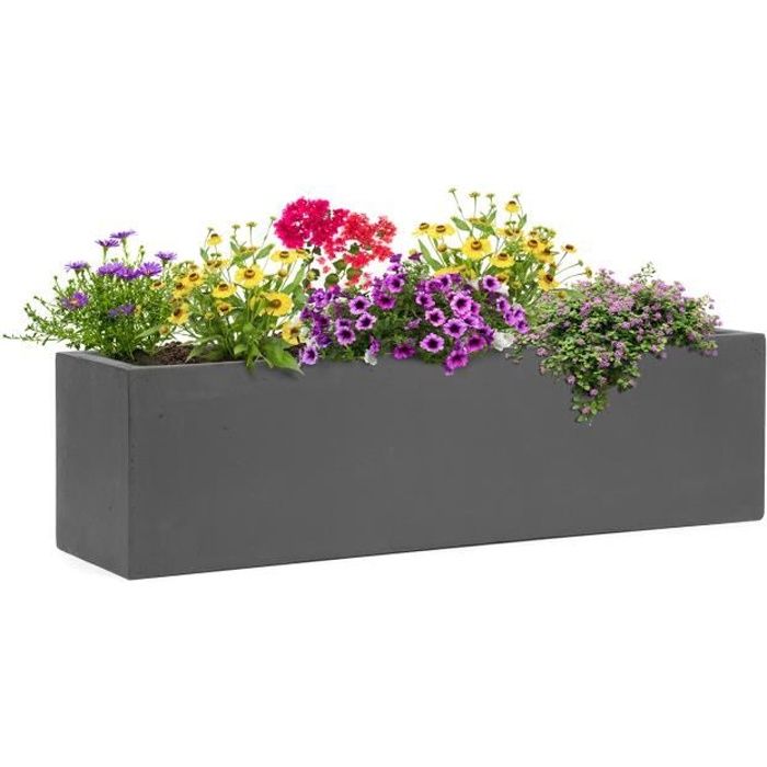 Blumfeldt Solidflor - Bac à plantes jardinière - 75 x 20 x 20 cm - Fibre de verre aspect béton - intérieur-extérieur- gris foncé