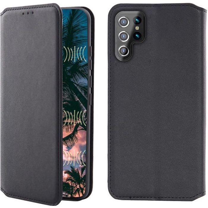 Coque Samsung Galaxy S22 Ultra, Housse Etui Portefeuille Cuir pour Samsung S22 Ultra - Noir