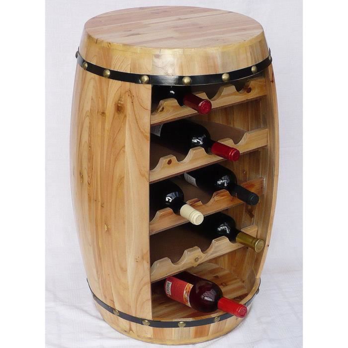 DanDiBo Casier à vin Tonneau à vin Tonneau en bois H-70cm Nr.0371 Porte-bouteilles Etagère vernis nature